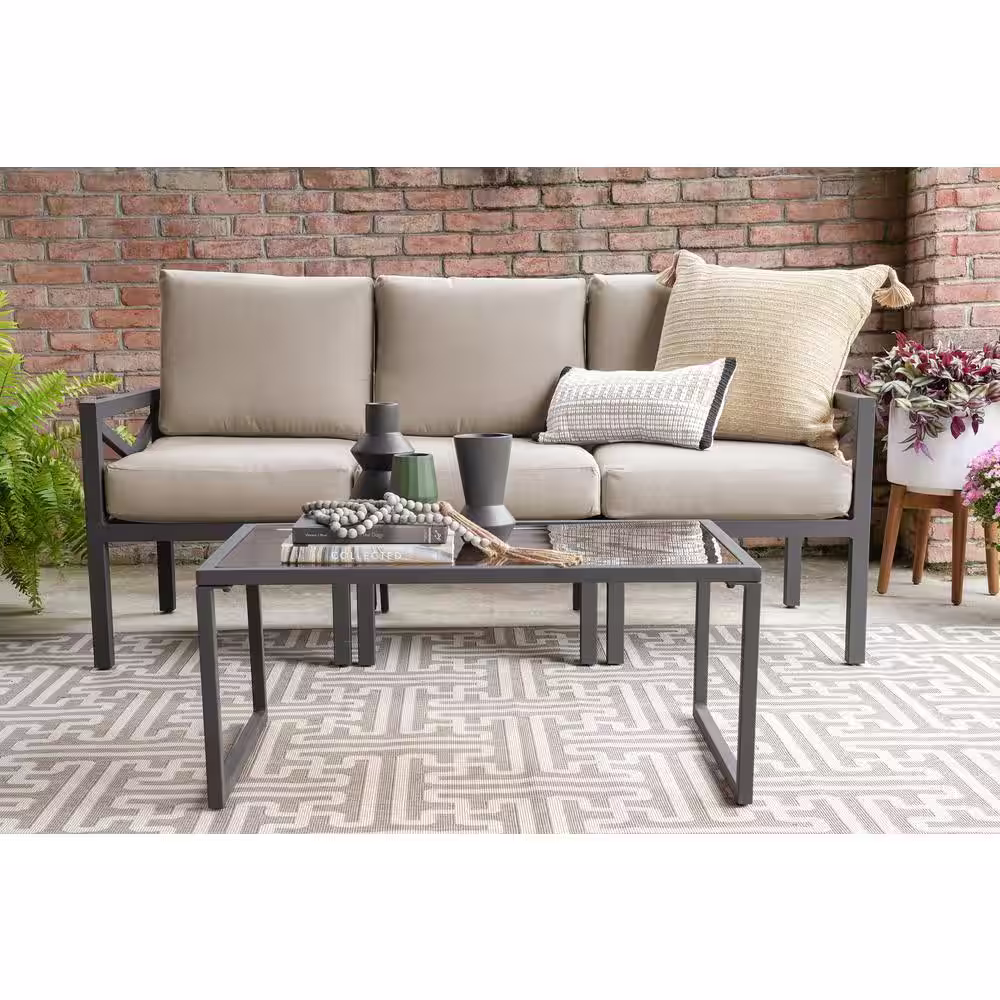Leisure Made Blakely 6-Piece Aluminum Patio Conversation Set with Tan Polyester Cushions