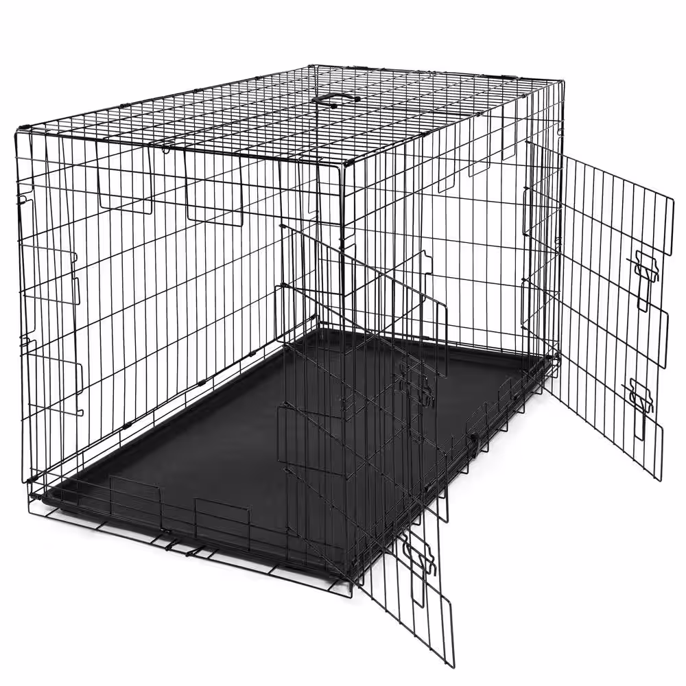 None Foldable Dog Crate Wire Metal Dog Kennel w/Divider Panel, Leak-Proof Pan & Protecting Feet - 48 in. W