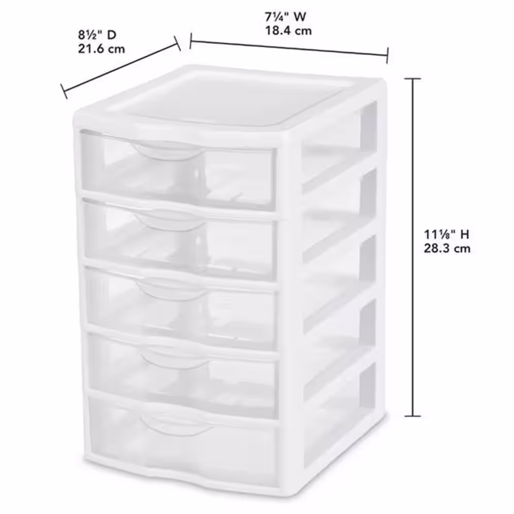 Sterilite 7.25 in. x 11.125 in. Small 5-Drawer Unit (4-Pack) with Storage Cabinet (4-Pack)