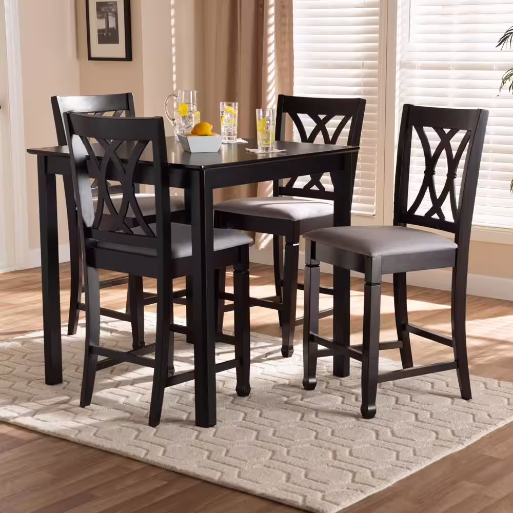 Baxton Studio Reneau 5-Piece Gray and Espresso Pub Set