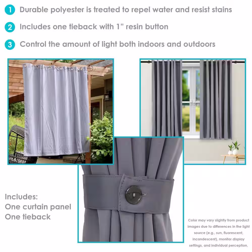 Sunnydaze Decor Indoor/Outdoor Blackout Curtain Panel with Grommet Top - 100 x 84 in (2.54 x 2.13 m) - Gray