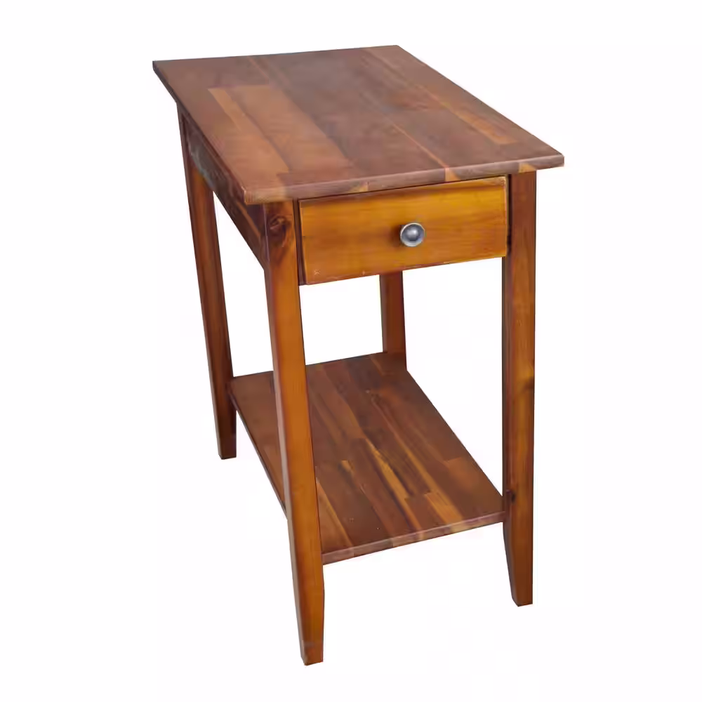 None Solid Acacia Wood 23 in. Mahogany Recliner End Table