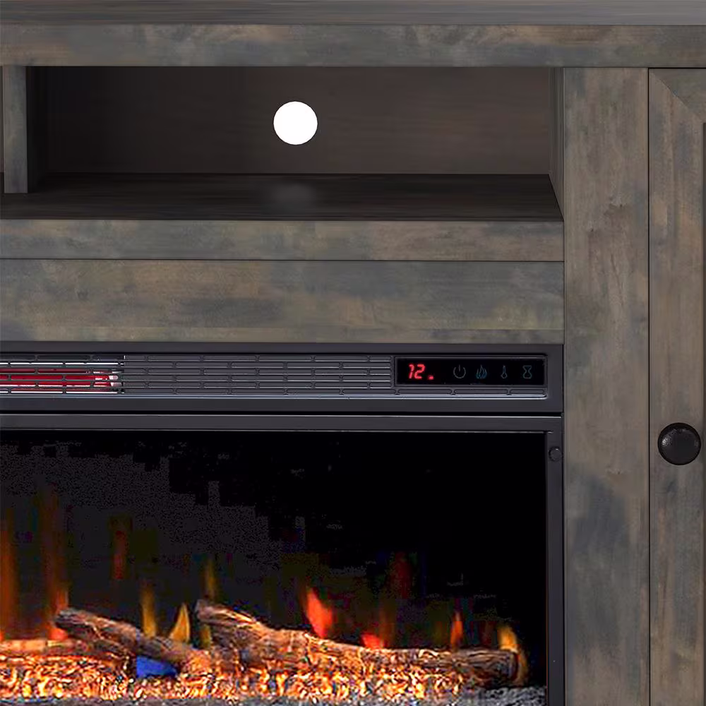 Bridgevine Home 84 in. Fully Assembled Barnwood TV Stand with Electric Fireplace, Fits TV's up to 85 in