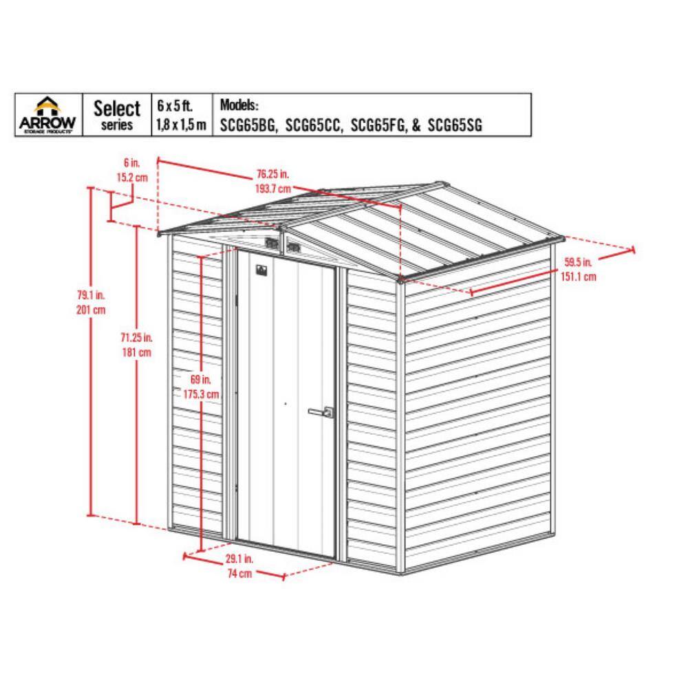 Arrow Select 6 ft. W x 5 ft. D Charcoal Metal Shed 27 sq. ft.