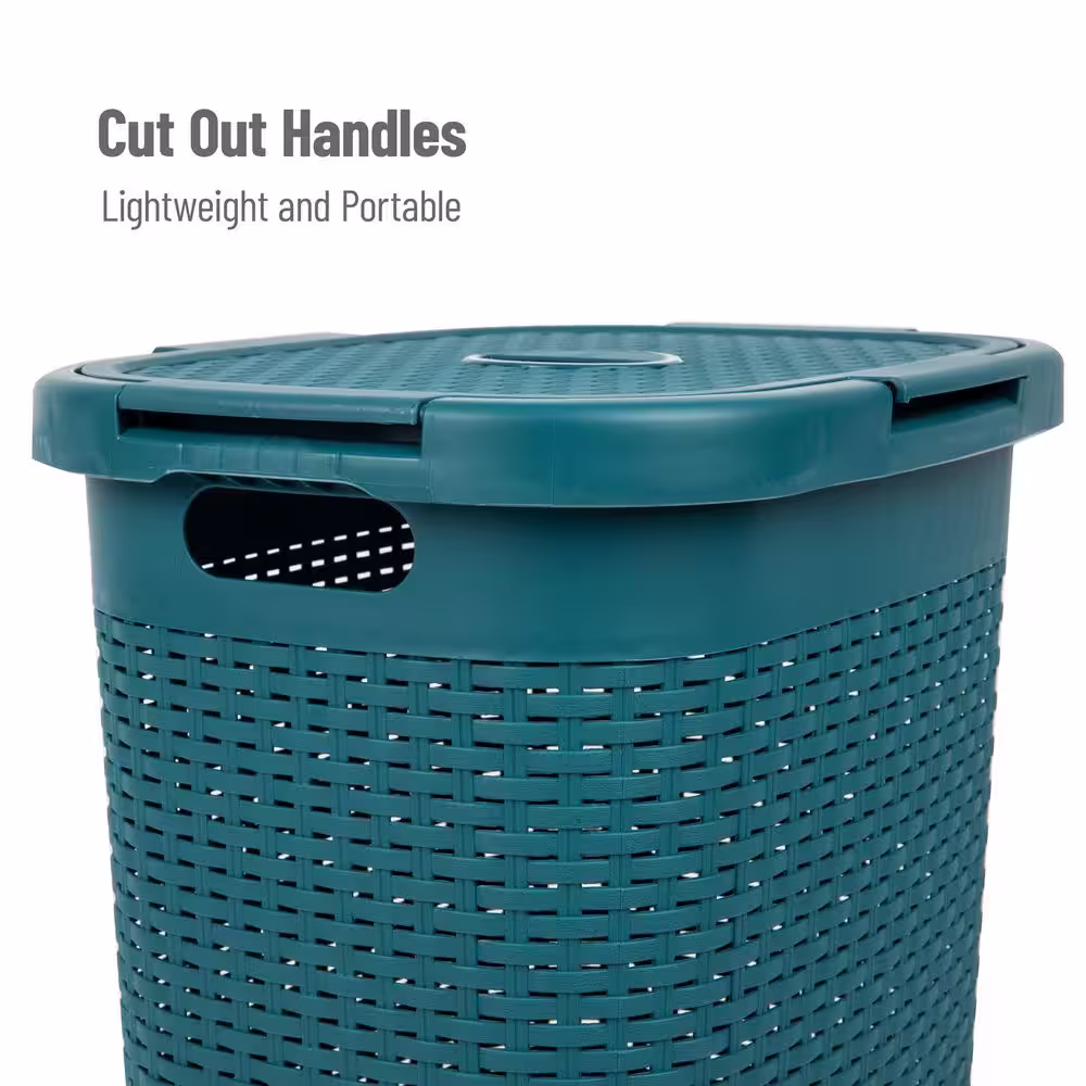 Mind Reader Basket Collection, Plastic Slim Laundry Hamper, 60 Liter (15kg/33lbs) Capacity, Attached Hinged Lid, Set of 2, Blue