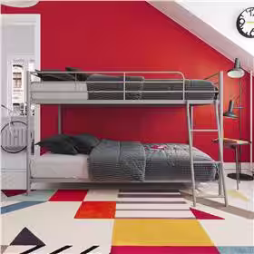 DHP Fulton Silver Metal Twin Over Twin Bunk Bed