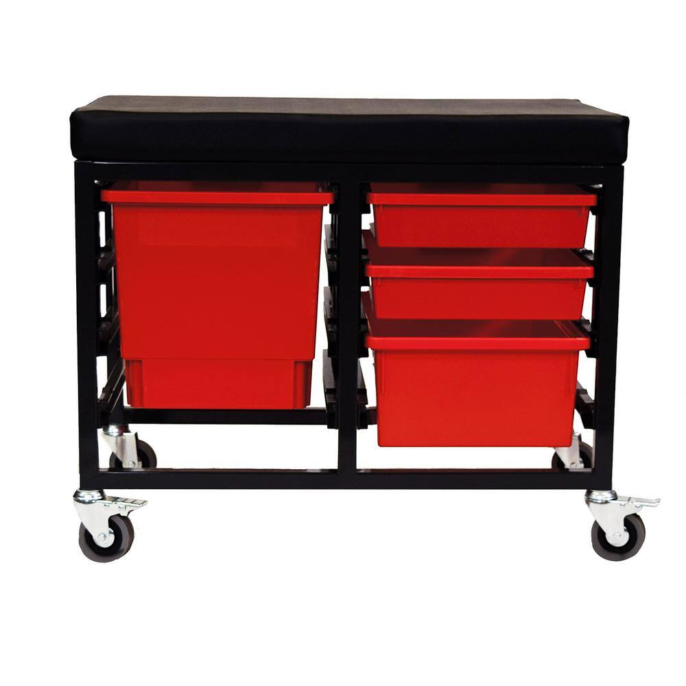 None StorBenchSeat With Cushioned Seat and 3 Storsystem Trays and Bins-Gray