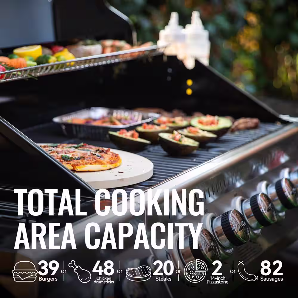 Royal Gourmet 6-Burner BBQ Liquid Propane Gas Grill with Sear Burner and Side Burner, 74,000 BTU, Cabinet Style Grill in Black