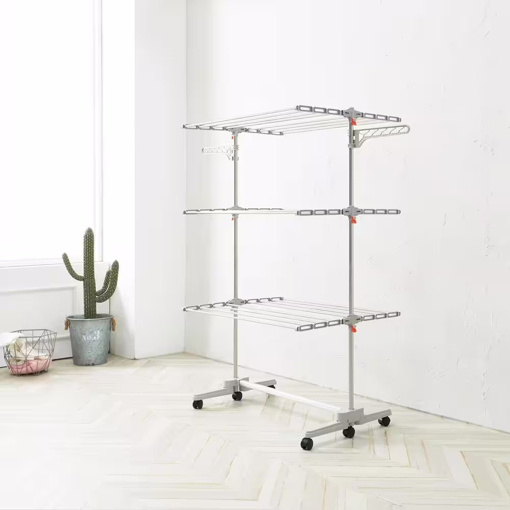 Hulife 57 1/2 in. x 55 in. 3-Tier Foldable Clothes Drying Rack