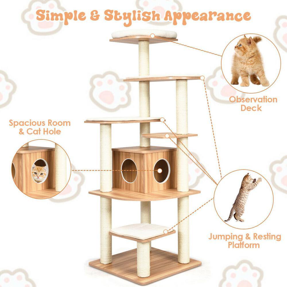 ANGELES HOME 69 in. Tall Brown Sleep and Play Cat Tree