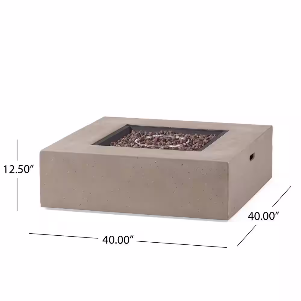 Noble House Mayfair Light Gray Square Stone Fire Pit (No Tank Holder)