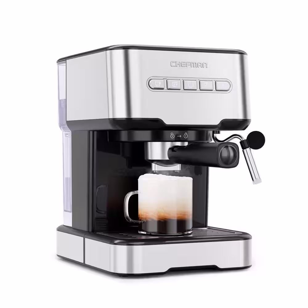 Chefman 1-2 Cup Stainless Steel Espresso Machine with Steamer 6 in 1Coffee, Cappuccino, Latte, Coffee Machine and Frother