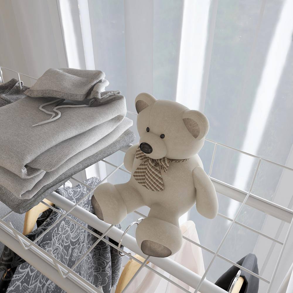 Huluwat White Steel Clothes Rack 12 in. W x 64.96 in. H