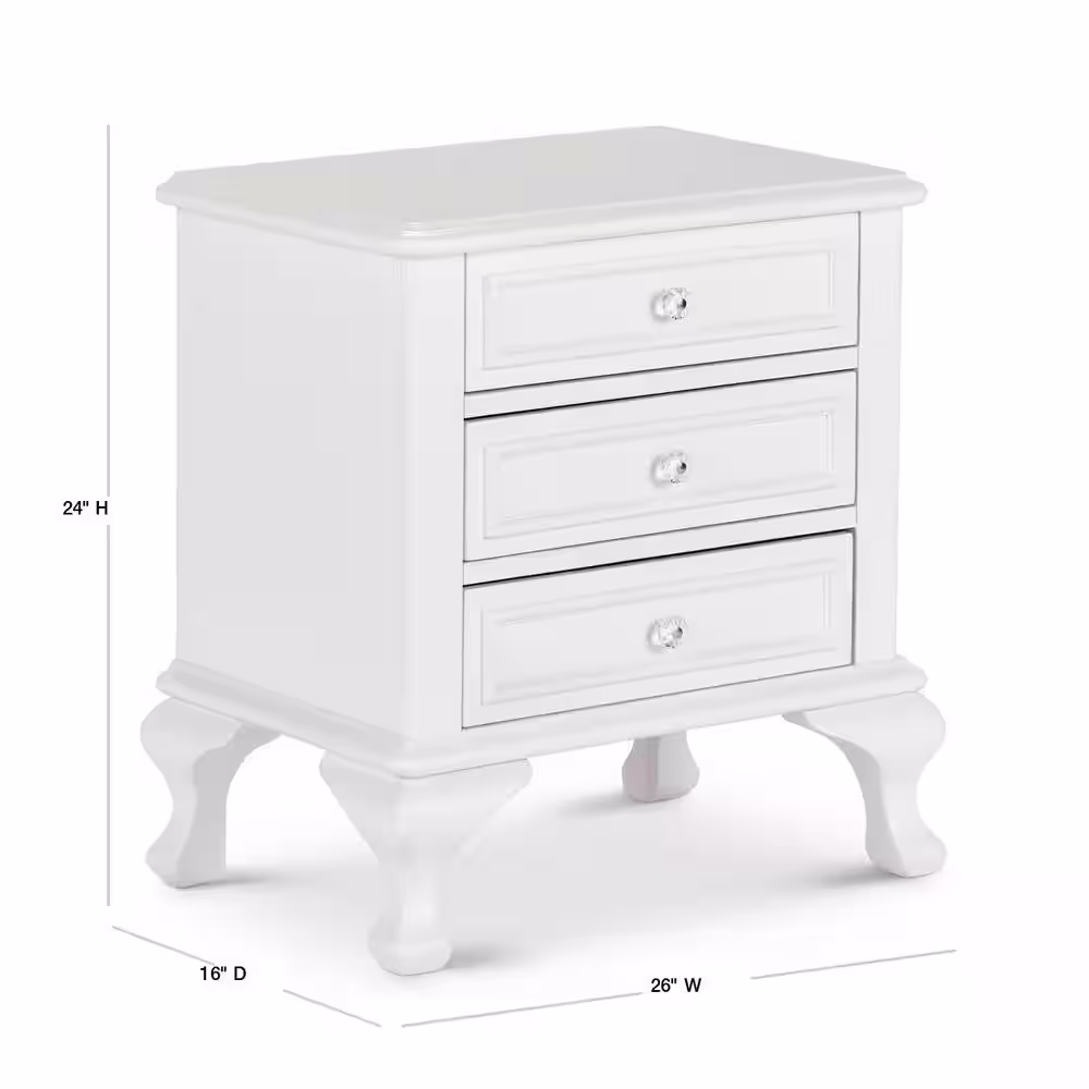 None Jenna 3-Drawer White Nightstand