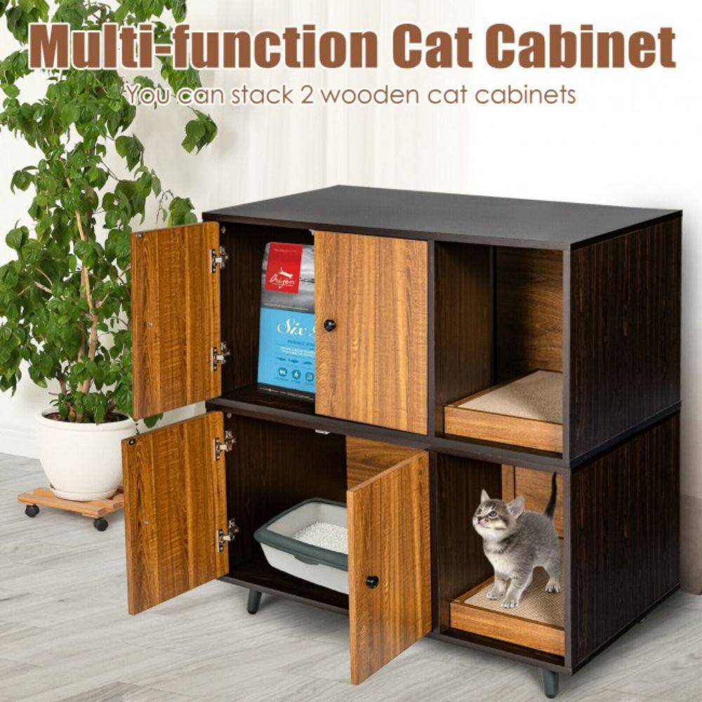 ANGELES HOME Walnut Black 35.5 in. x 20 in. MDF Cat Litter Box Enclosure