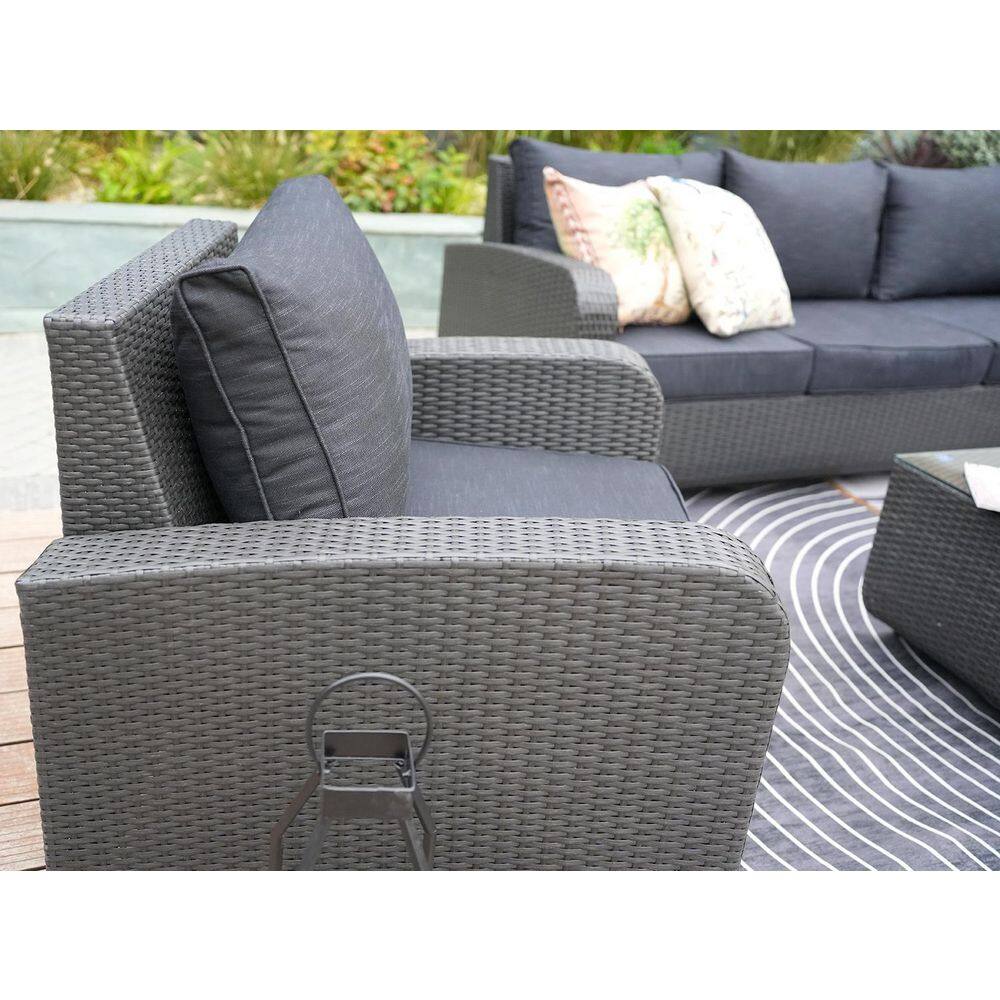 DIRECT WICKER Strathmere Black 5-Piece Wicker Patio Conversation Set with Black Cushions