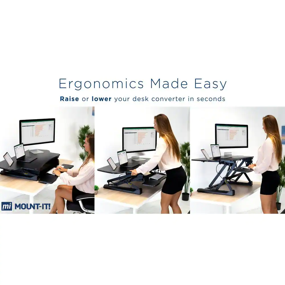 MOUNT-IT! 48 in. Black Extra-Wide Height Adjustable Standing Desk Converter