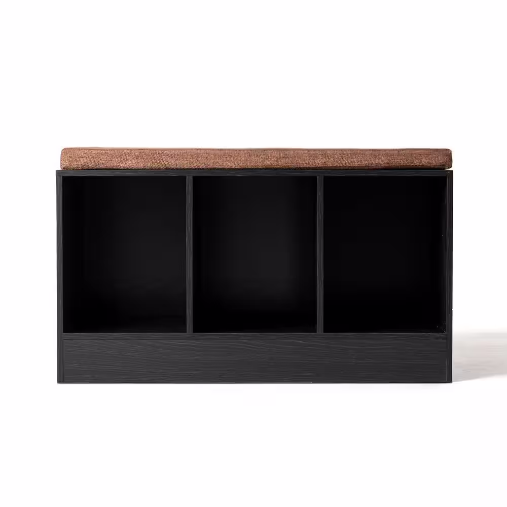 HONEY JOY 18.5 in. H 3-Pair Black Wood Shoe Rack with Removable Cushion