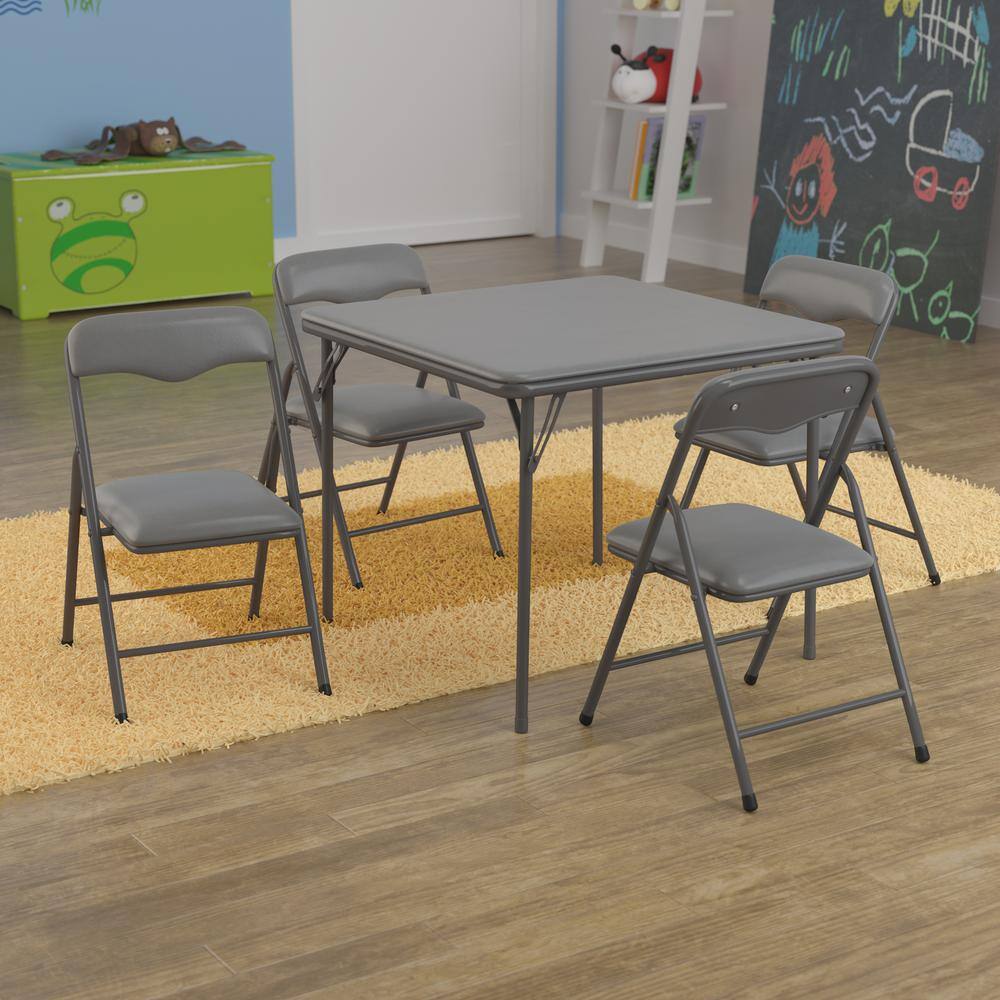 Carnegy Avenue 5 Pc Gray Kids Game and Folding Table and Chair Set