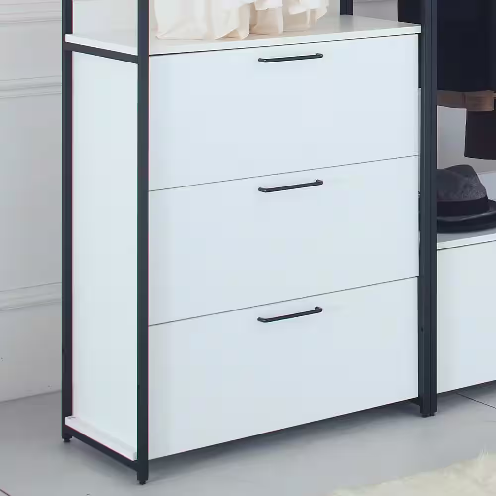 None Fiona 143 in. W White Freestanding 4 Tower System 8 -Shelf Walk in Wood Closet System with Metal Frame