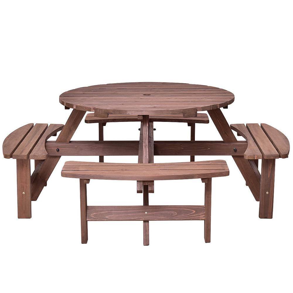 Boyel Living 8-Seat Wood Patio Picnic Dining Seat Bench Set