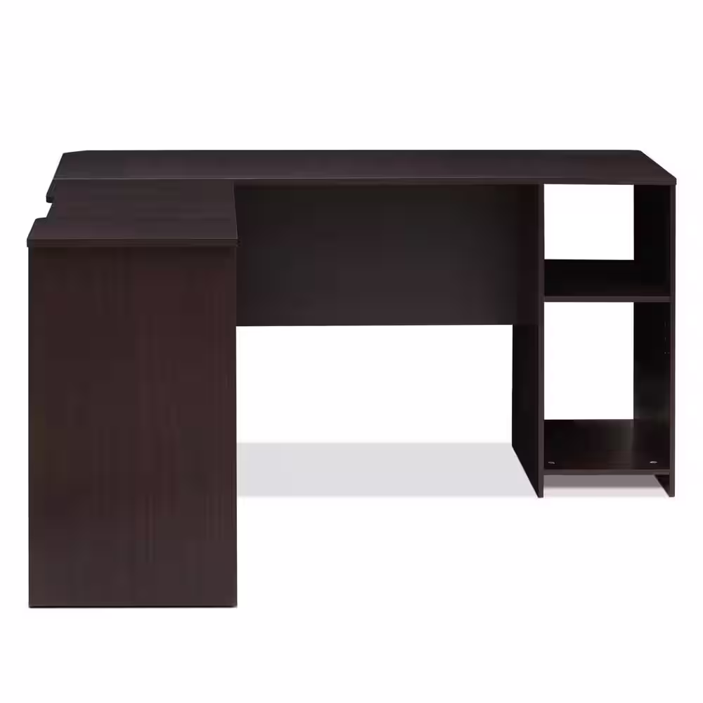 Furinno 54 in. L-Shaped Espresso Computer Desk with Shelves
