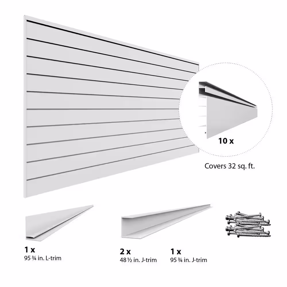 Proslat PVC Slatwall 8 ft. x 4 ft. White Handyman Combo Kit (35-Piece)