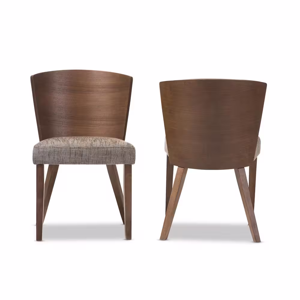 Baxton Studio Sparrow Gray Fabric Upholstered and Medium Brown Wood Dining Chairs (Set of 2)