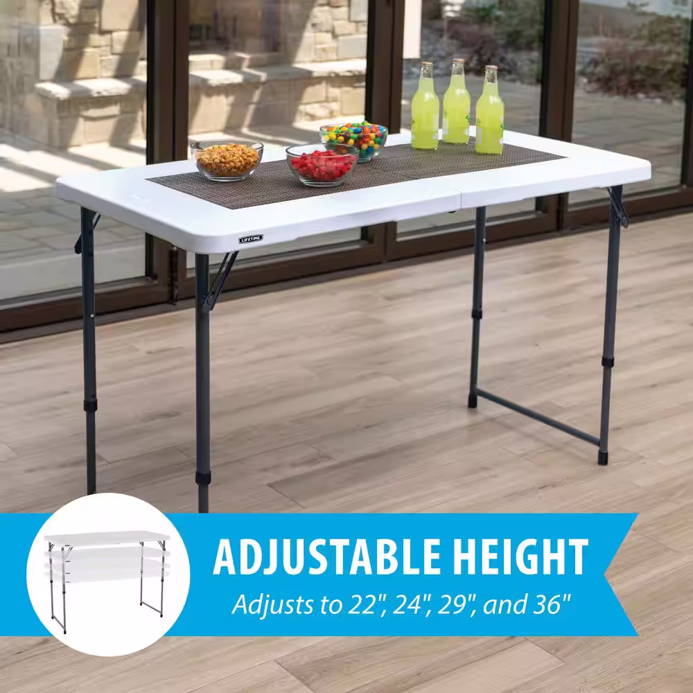 Lifetime 4 ft. One Hand Adjustable Height Fold-in-Half Resin Table; Almond