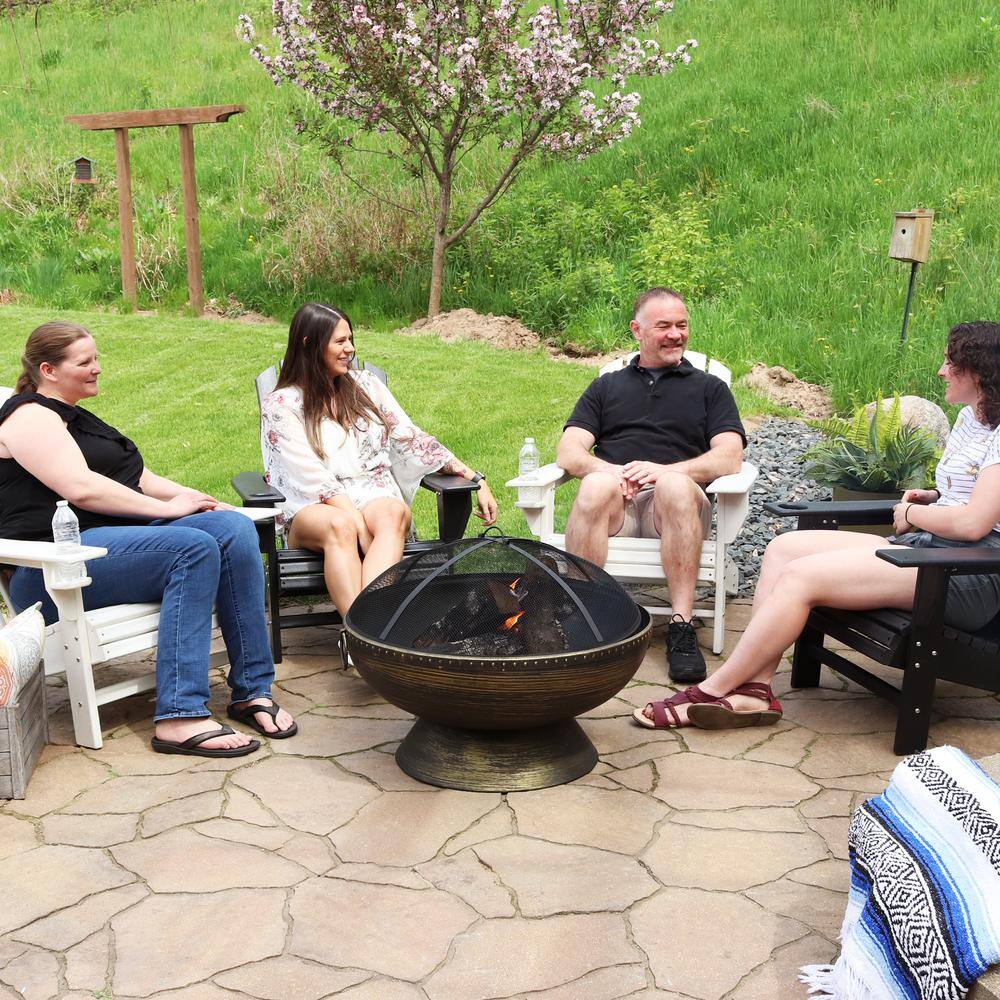 Sunnydaze Decor 30 in. x 24 in. Round Bronze Steel Wood Burning Fire Bowl with Handles and Spark Screen