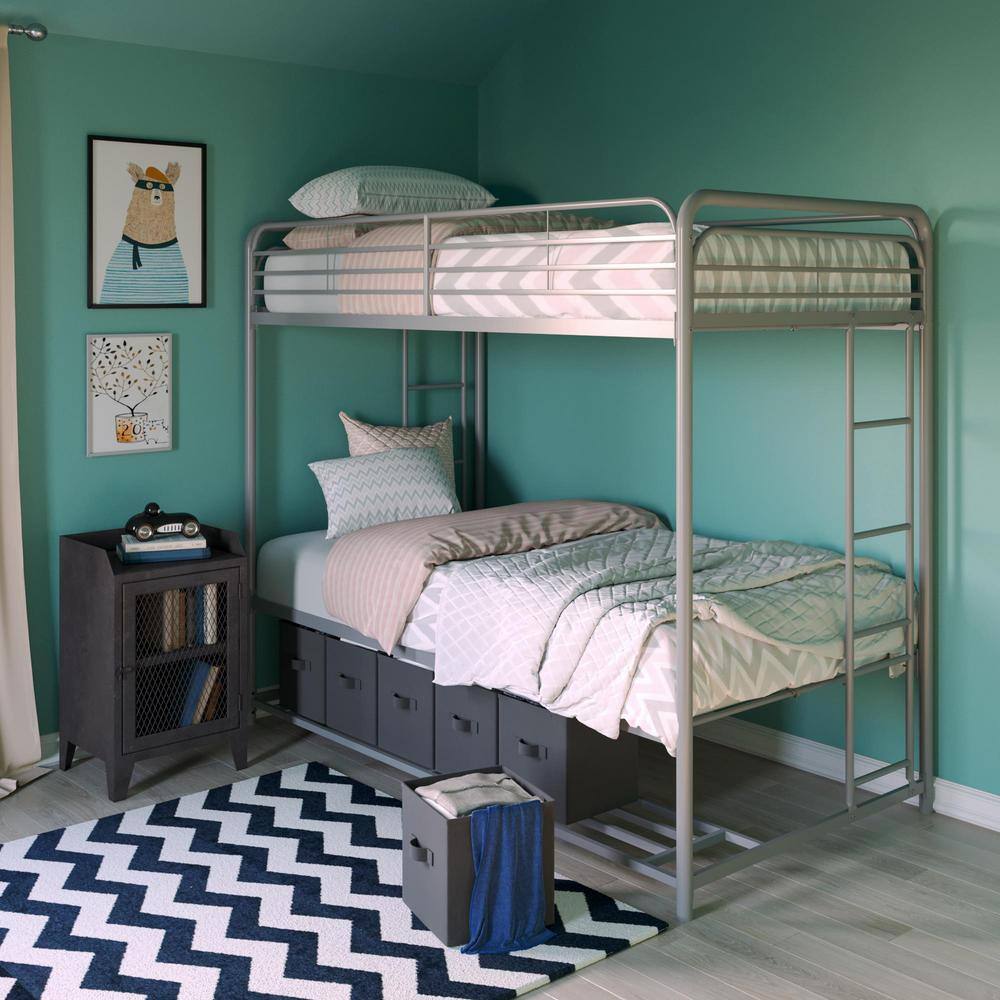 DHP Bellona Silver Twin/Twin Bunk Bed with Storage Bin