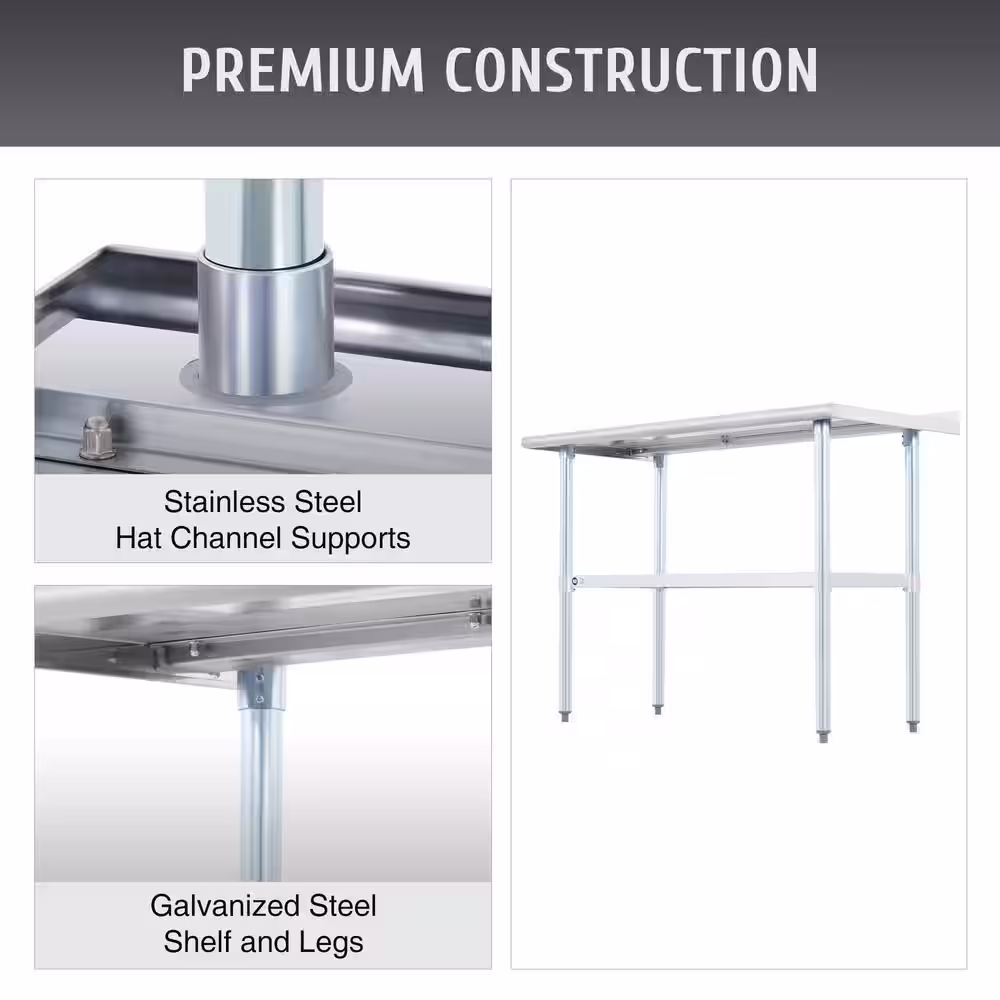Merra 48 in. Silver Rectangle Console Table Kitchen Table with Adjustable Galvanized Undershelf and Stainless Steel Top
