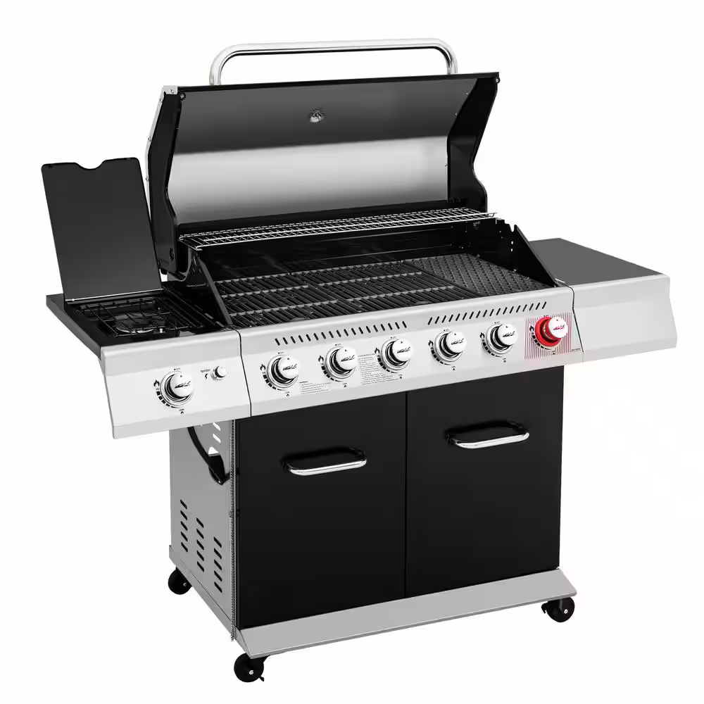Royal Gourmet 6-Burner BBQ Liquid Propane Gas Grill with Sear Burner and Side Burner, 74,000 BTU, Cabinet Style Grill in Black