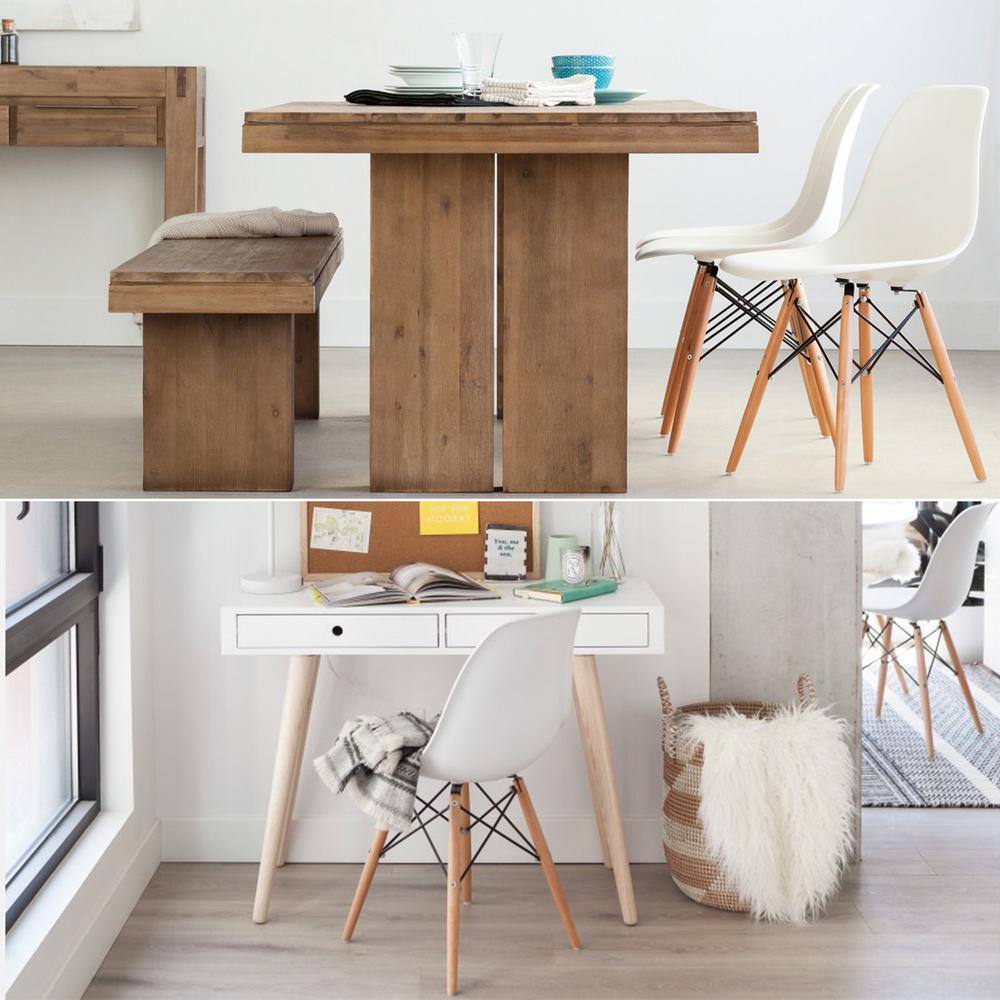 LACOO Eames White Pre Assembled Mid Century Modern Style Dining Chair, DSW Shell Plastic Side Chairs (Set of 4)