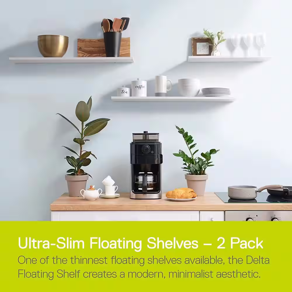 Delta 8 in. D x 24 in. W x 0.5 in. H Slim White Floating Shelves (2-Pack)