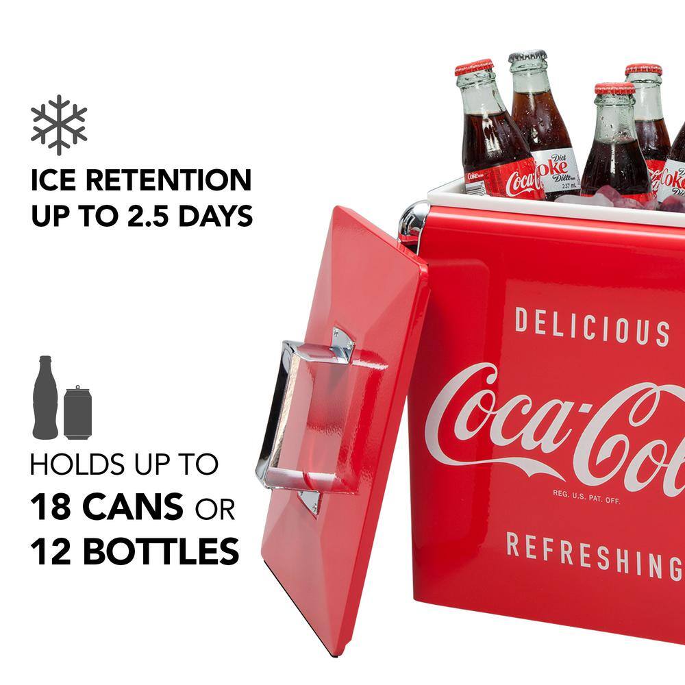 Koolatron Coca-Cola Retro Ice Chest Beverage Cooler with Bottle Opener 13L (14 qt.) 18 Can, Red and Silver