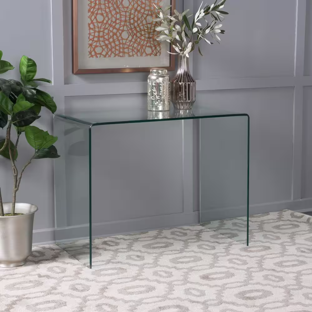 Noble House Caradoc 37.4 in. Rectangular Clear Glass Writing Desk
