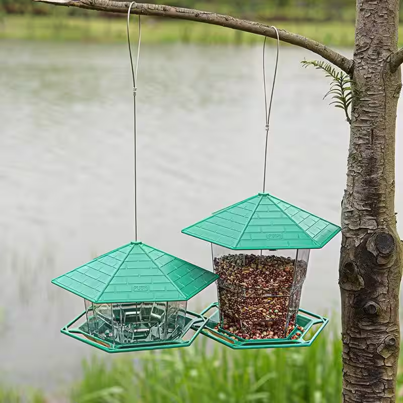 None Green Panorama Hanging Bird Feeder Foldable Feeder Sunscreen Antifreeze Bird Cage - 2 lbs. Capacity