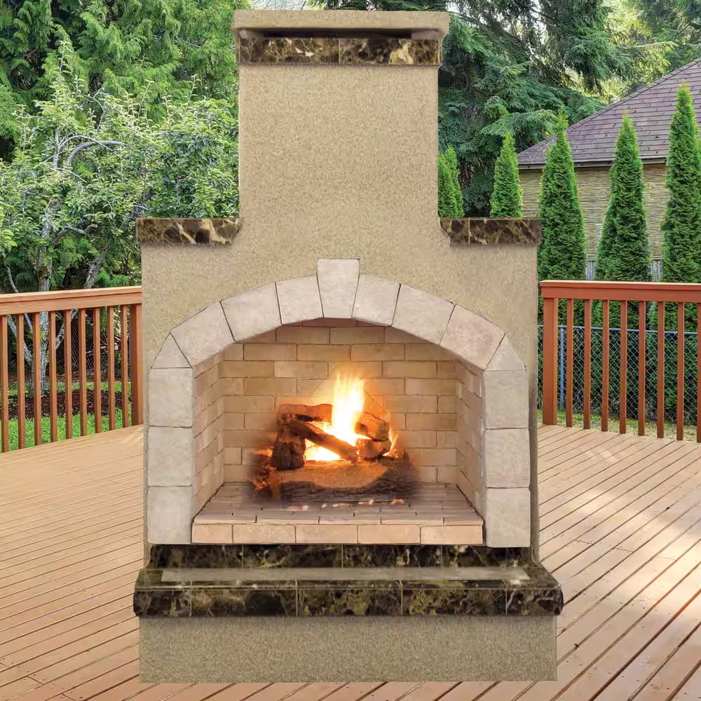 Cal Flame 78 in. Tile and Stucco Propane Gas Outdoor Fireplace