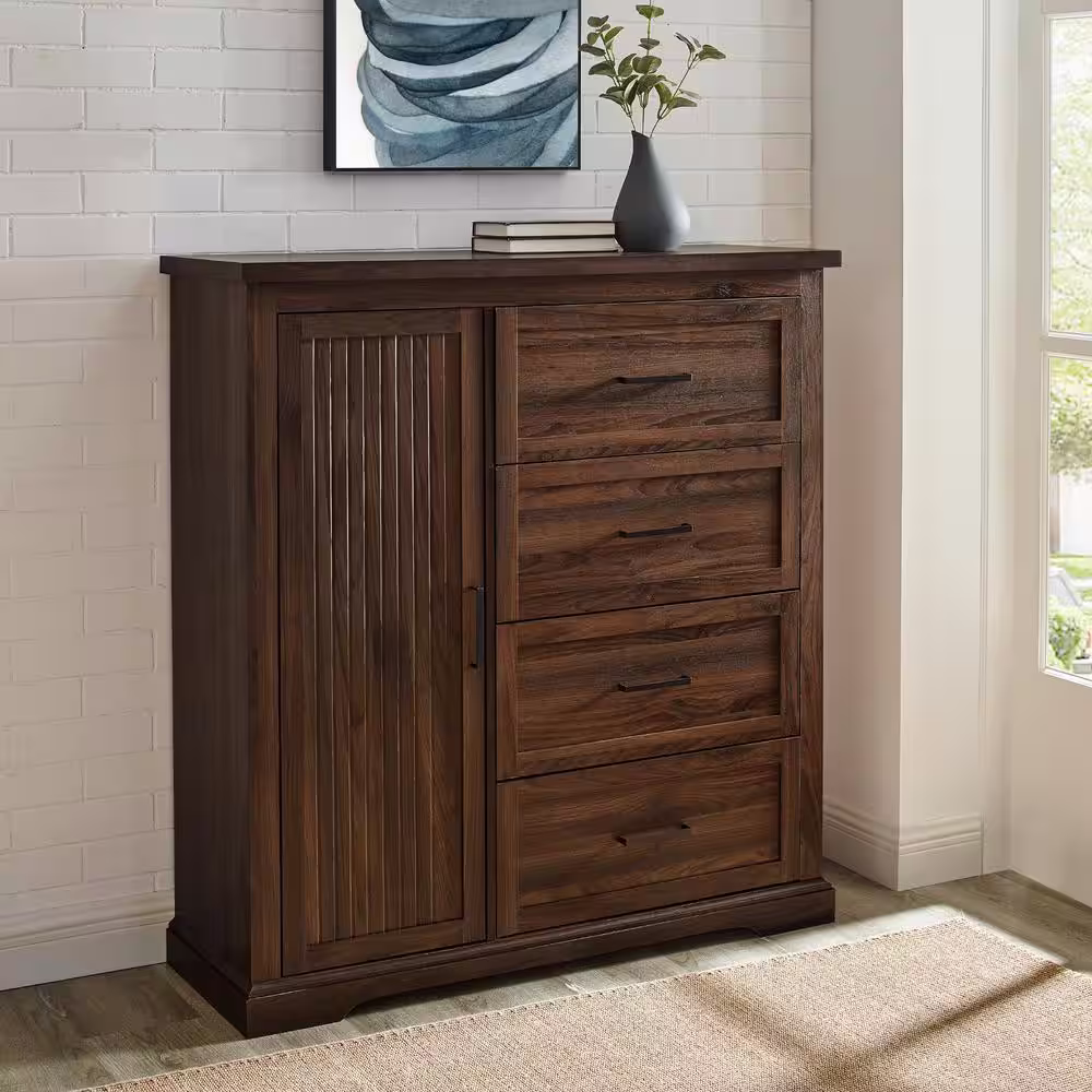 Welwick Designs 45 in. W. Dark Walnut Wood 4-Drawer and 1-Cabinet Transitional Wardrobe
