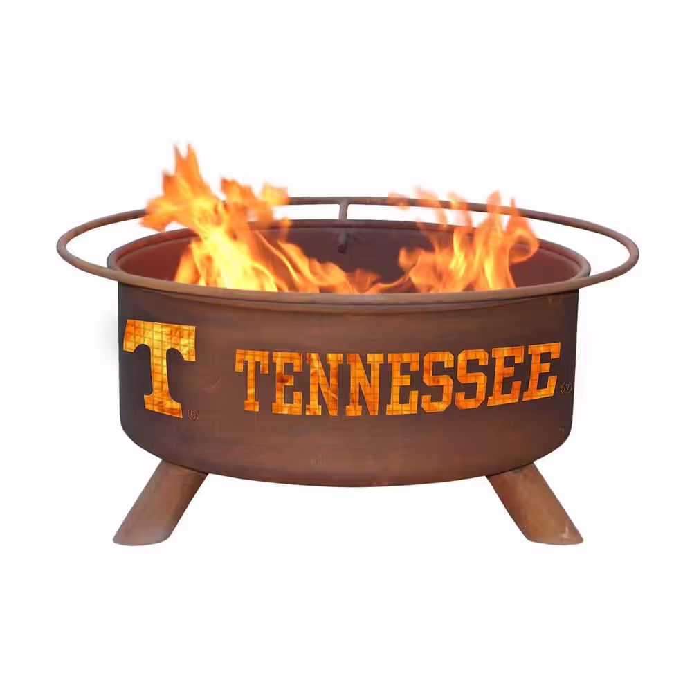 None Tennessee 29 in. x 18 in. Round Steel Wood Burning Fire Pit in Rust with Grill Poker Spark Screen and Cover