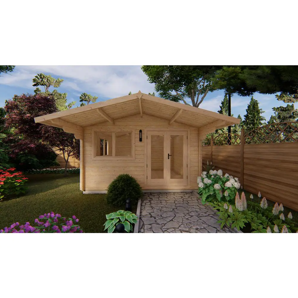 Hud-1 EZ Buildings Alva D Approximate Width (13 ft.) 13 ft. W x 13 ft. D Approximate Depth (13 ft.) Garden House D.I.Y. log Cabin Kit