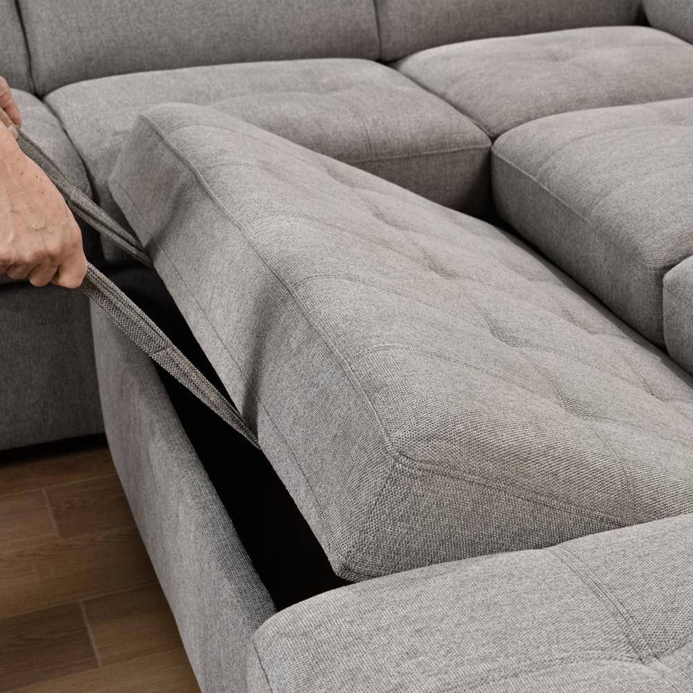 Magic Home 107 in. Taupe Leather L Shaped Sectional Sofa Motion Couch with 2 Manual Recliner, Brown