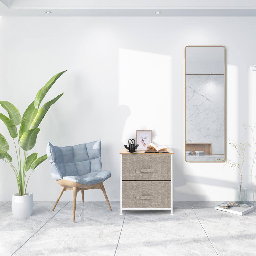 None 11.87 in W. x 20 in. H Beige 2-Drawer Fabric Storage Chest with Beige Drawers