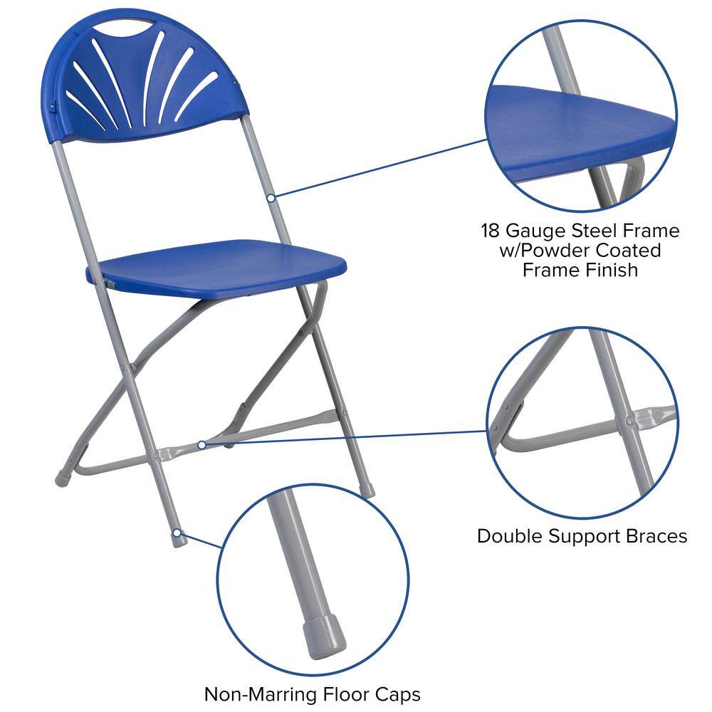 Carnegy Avenue Blue Plastic Seat with Metal Frame Folding Chair (Set of 2)