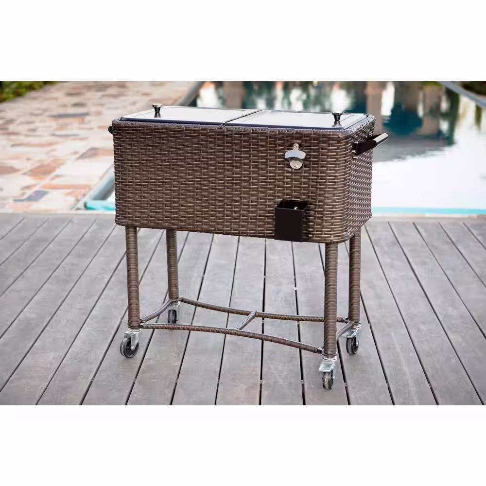 PERMASTEEL 80 Qt. Wicker Patio Rolling Cooler Black/Brown