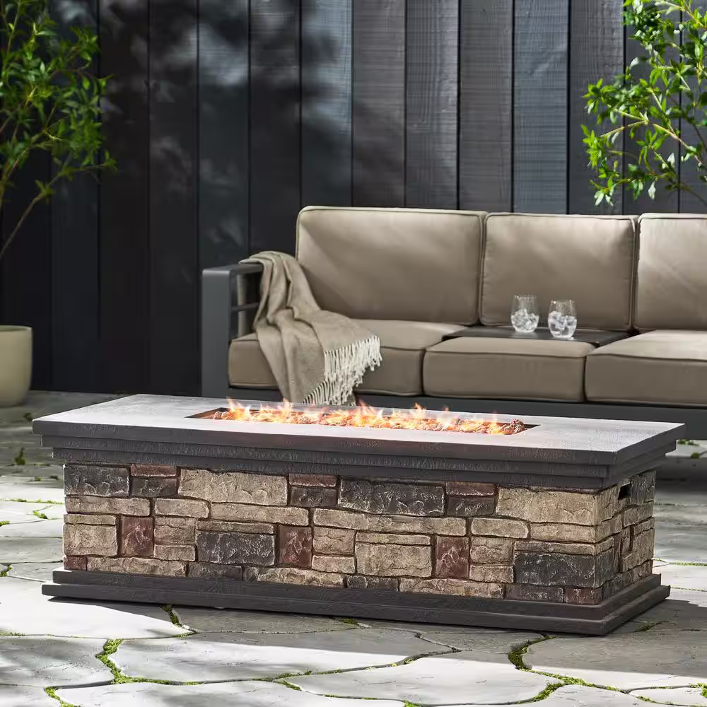 Noble House Fox Stone Rectangular Stone Fire Pit (No Tank Holder)