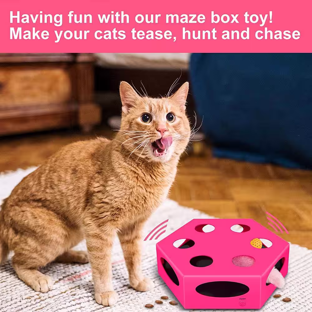 Tatayosi Interactive Cat Maze Box Toy with multifunctional ball, Pink