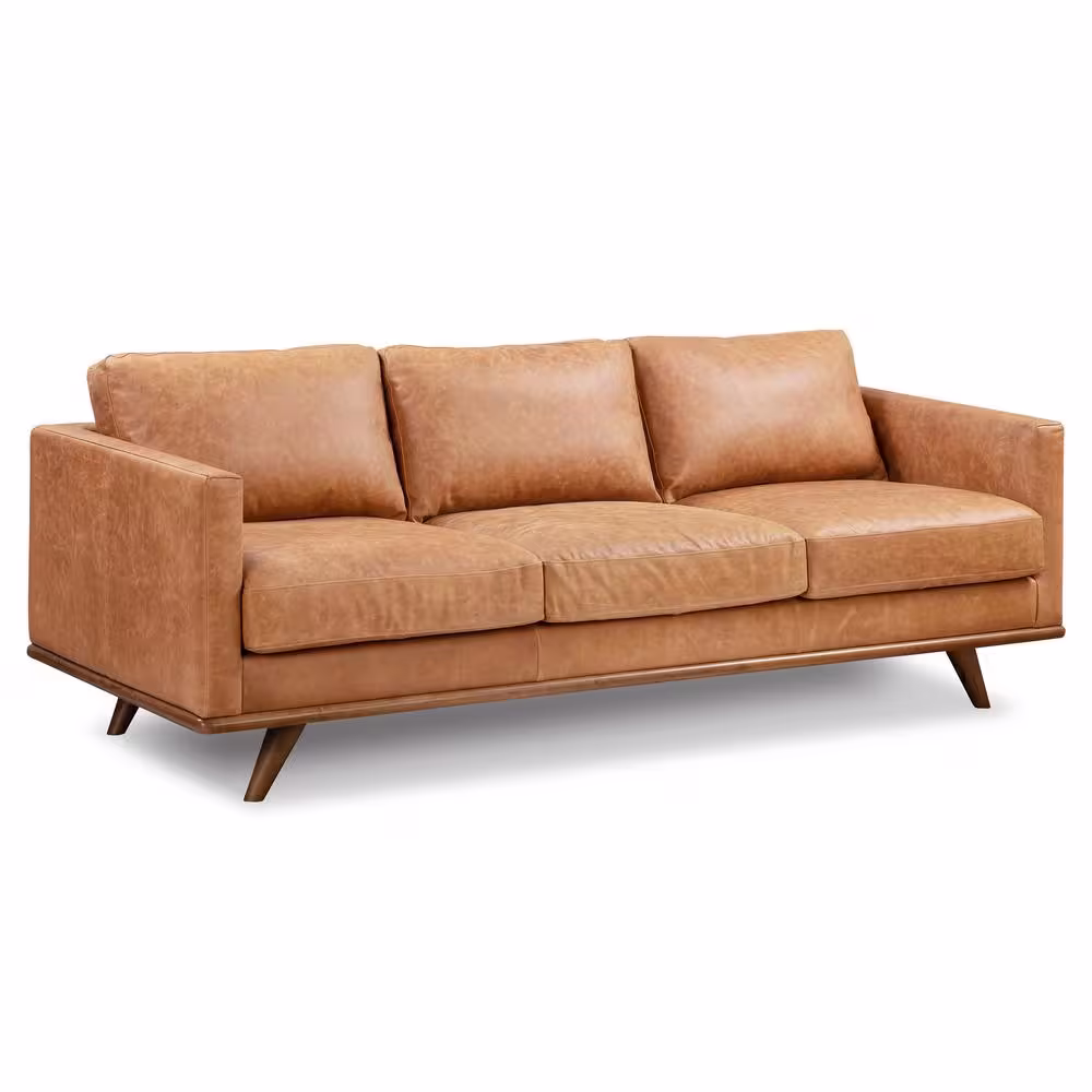 Poly and Bark Nolita 85 in. Cognac Tan Leather 3 Seats Sofa