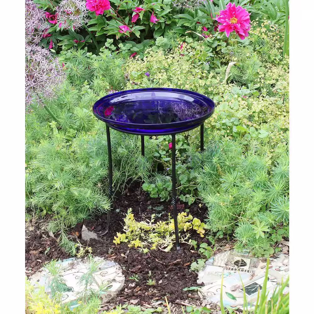 Achla Designs 14 in. Dia Cobalt Blue Reflective Crackle Glass Birdbath Bowl
